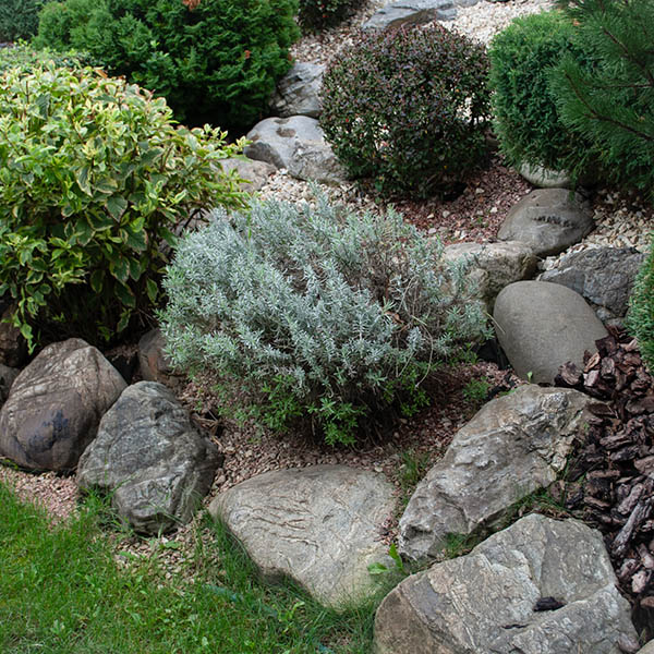 Decorative landscape composition that imitates mountain terrain. Element of landscape design