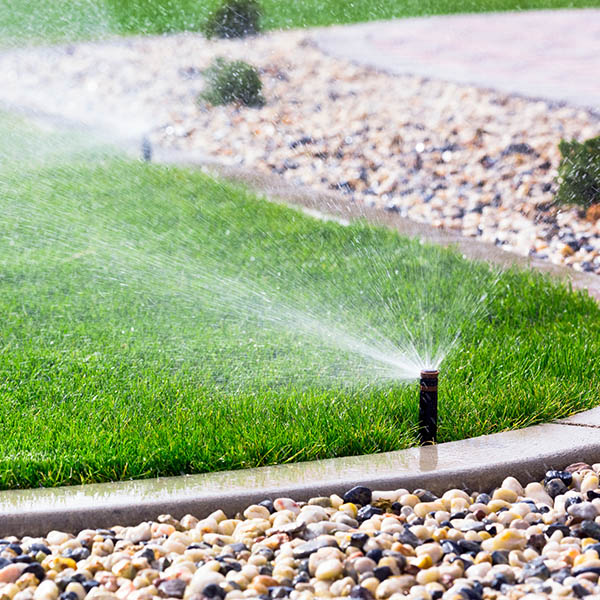 Automatic sprinklers watering lawn